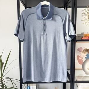 Lululemon Metal Vent Blue Striped Short Sleeve Polo Shirt Men’s Size Small
